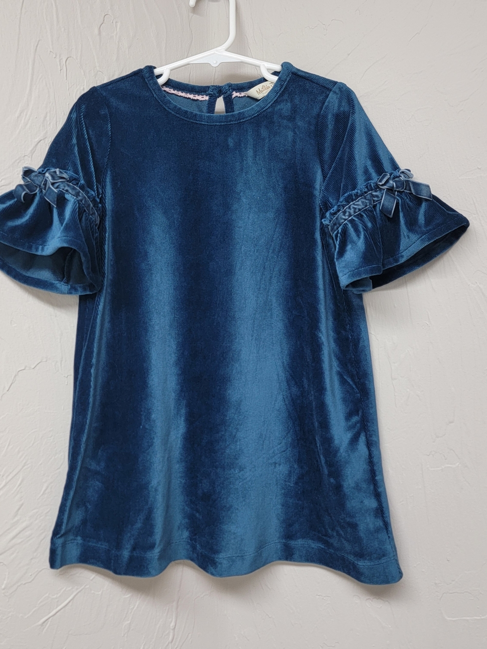 Matilda Jane Girls Party In Blue Velour Dress Wonderment Holiday Ruffle Bow Sz 4